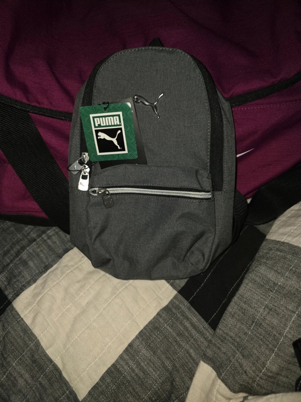 Puma Men's Dark Gray Mini Backpack with Silver Logo
